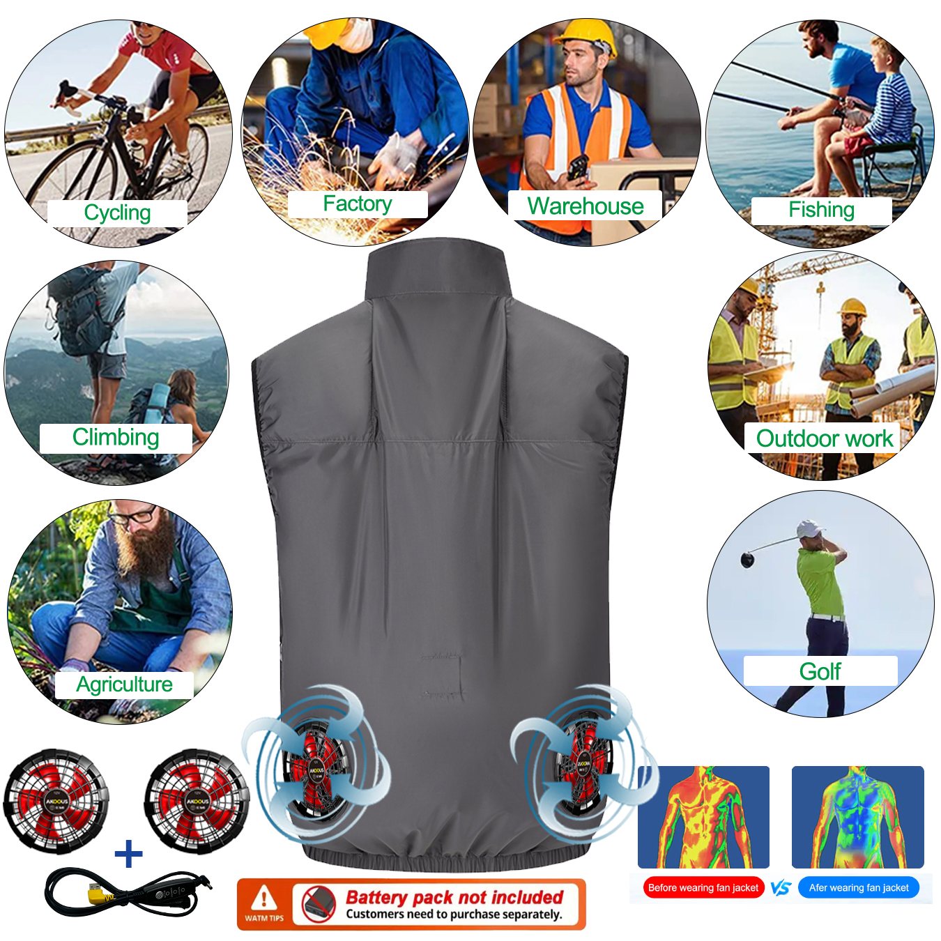 12V/5V USB Men Cooling Fan Ves - огляд і ціна Outdoor Adventure Clothing